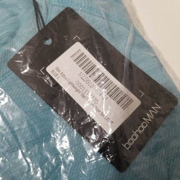 NWT Boohoo MAN ACTIVE GYM LIGHTWEIGHT T SHIRT SHORT SET Size L Color Light Blue - Picture 5 of 6